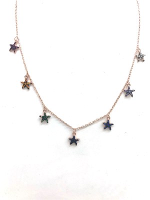 collana in argento con pendenti a forma di stella con zirconi colorati